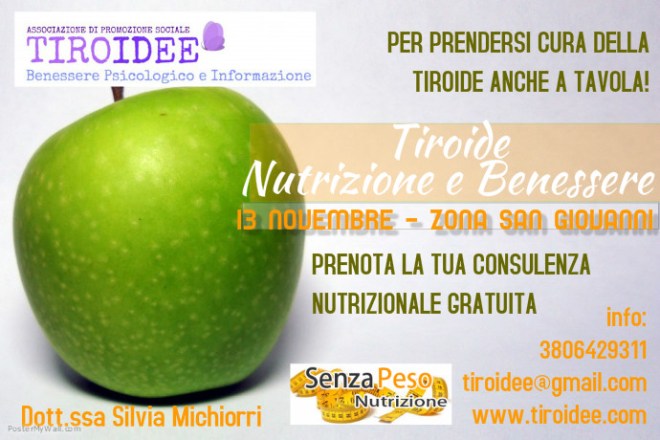 Consulenze nutrizionali gratuite previo appuntamento al 380.6429311 o tiroidee@gmail.com